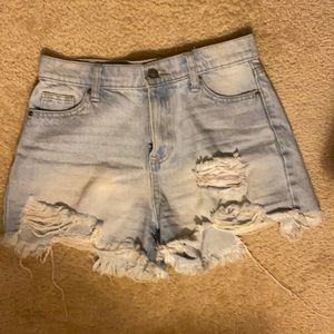 Light Wash Distressed High Waist Jean Shorts